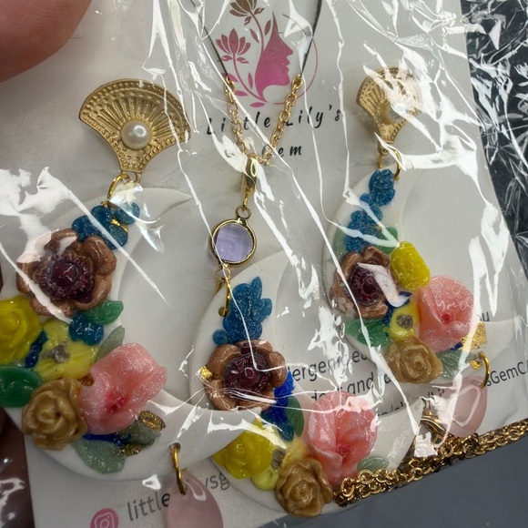 Colorful Floral Moon Earrings - Picture 7 of 8